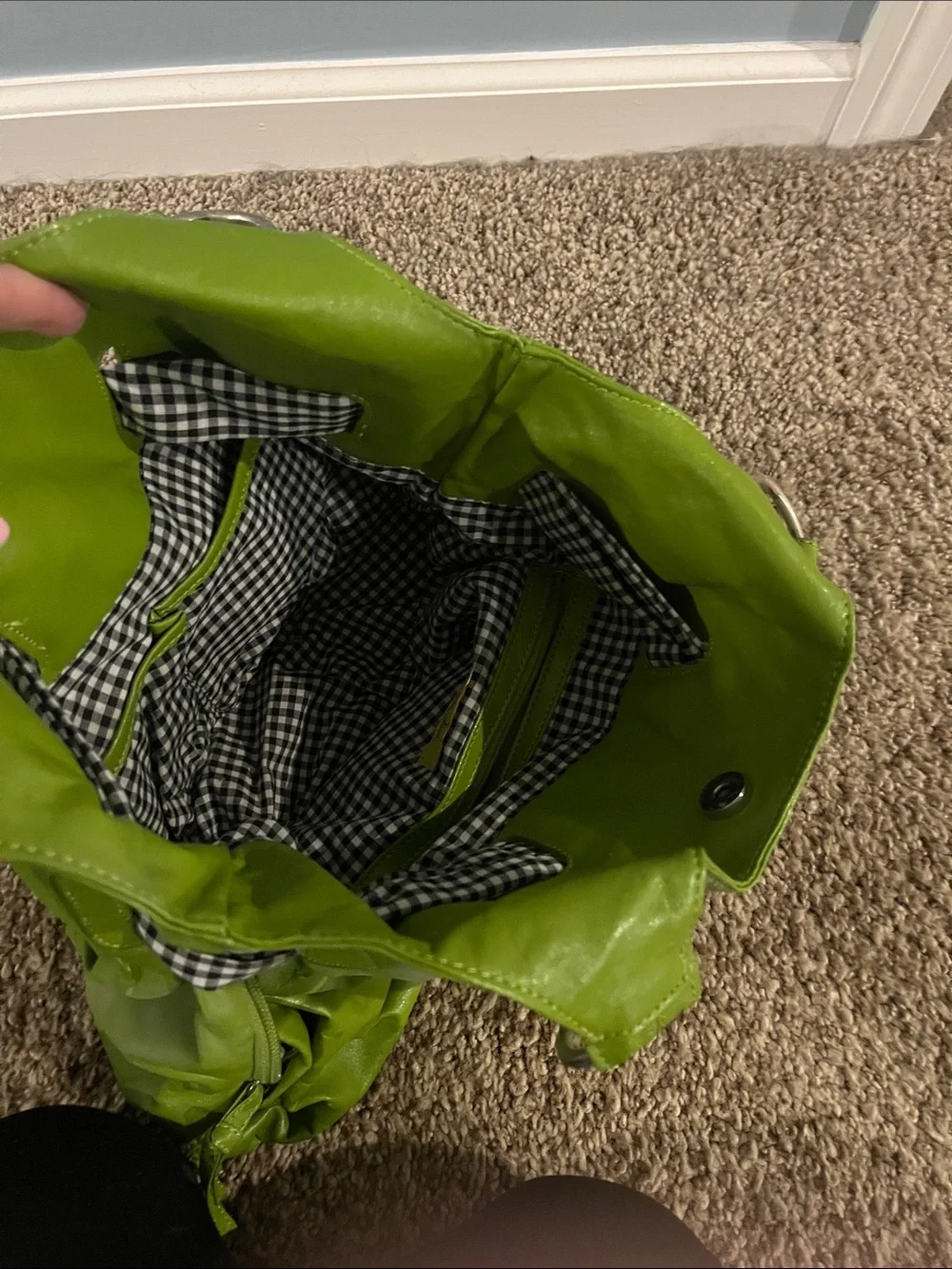 Green Shoulder Tote with Gingham Bow